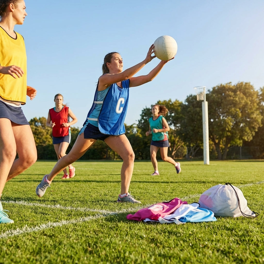 Vibrant netball bibs made of polyester mesh for schools and clubs - product detail