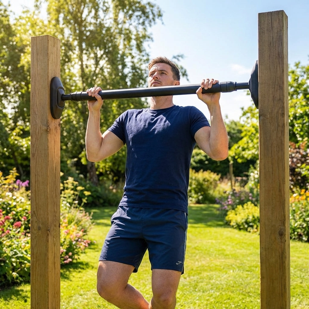 Adjustable doorway pull up bar for home gym exercises