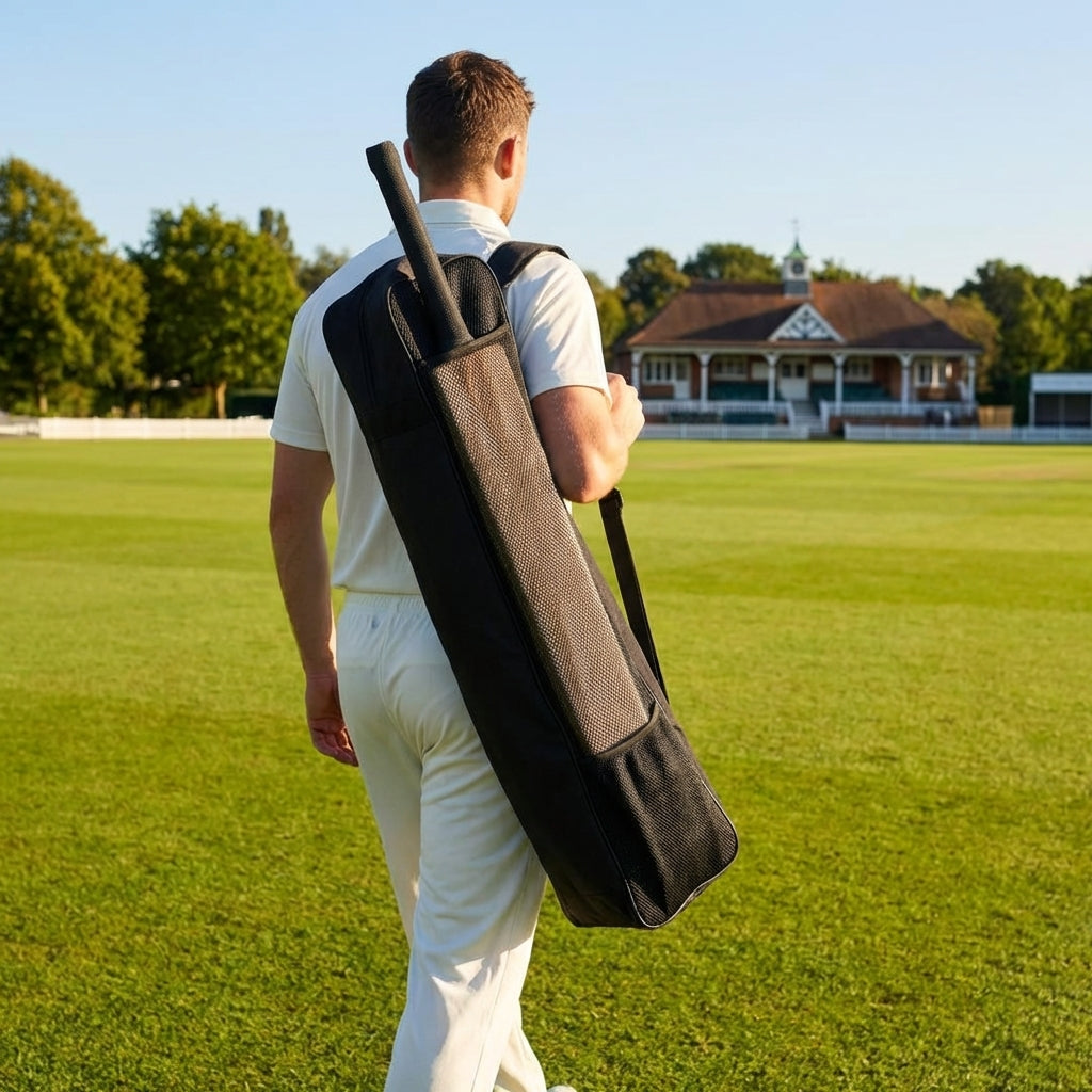 Black cricket bat bag made from durable PVC