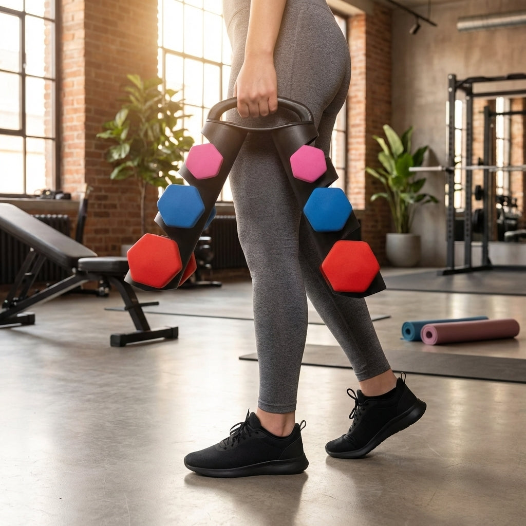 Black plastic dumbbell rack for home gym use