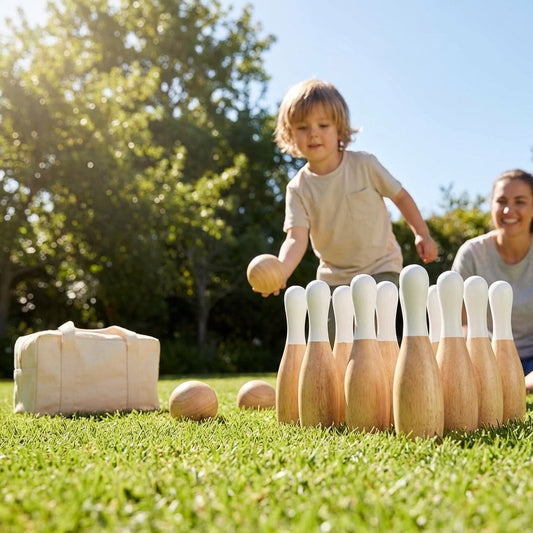 Wooden Skittles Set with 10 Pins and 3 Balls for Outdoor Use - product detail
