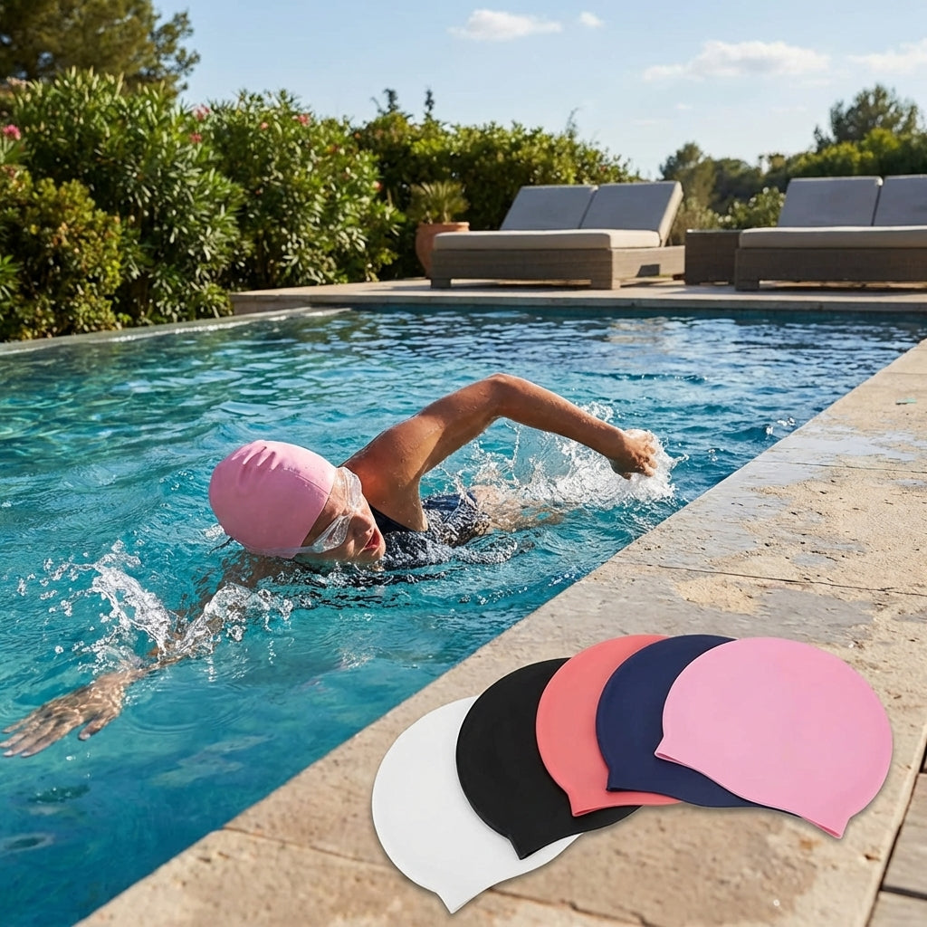 Silicone swimming caps in multiple colours for adults - product detail