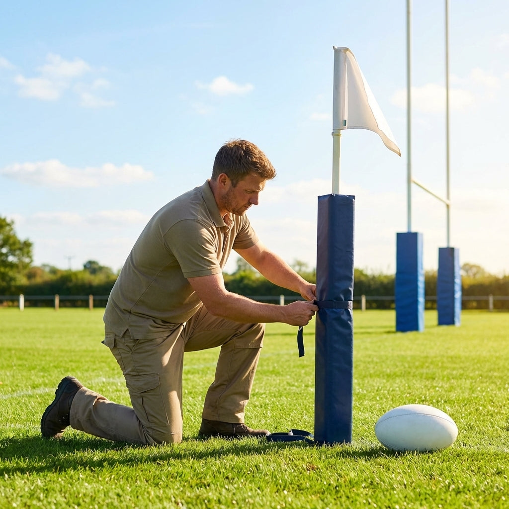 Yellow rugby corner flag set with PVC and foam padding
