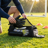 Goalkeeper glove bag in black with compartments for accessories