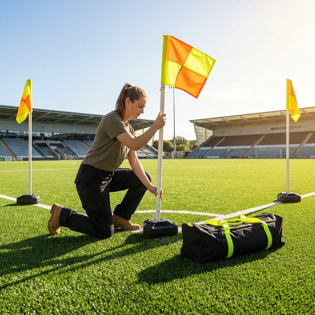 Football Corner Flags Set with Yellow/Orange Flags and Rubber Base