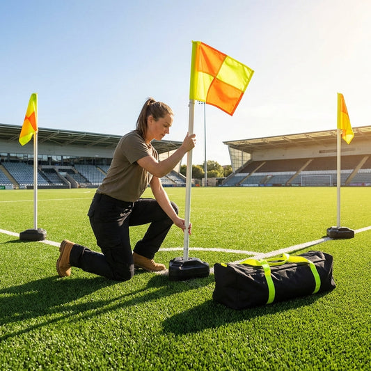 Football Corner Flags Set with Yellow/Orange Flags and Rubber Base
