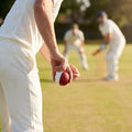 Cricket training ball with reverse swing capability, in red/white and pink/white