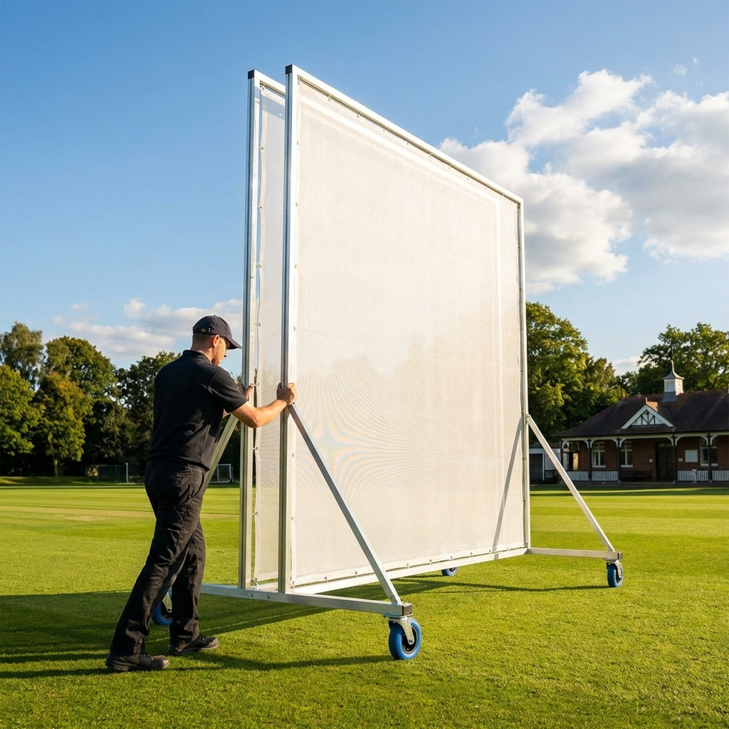 Cricket sight screen with galvanised steel frame and ultrafine mesh