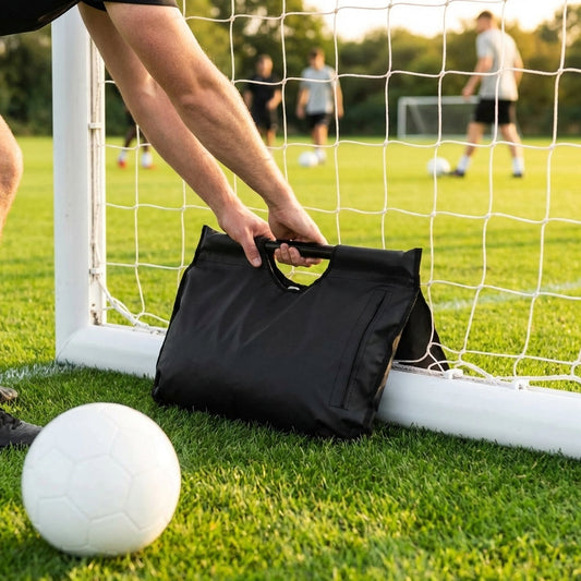 Heavy-duty black football sandbag for secure goal placement - product detail