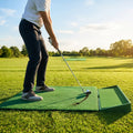 Golf swing training mat showing swing path on green fabric - product detail