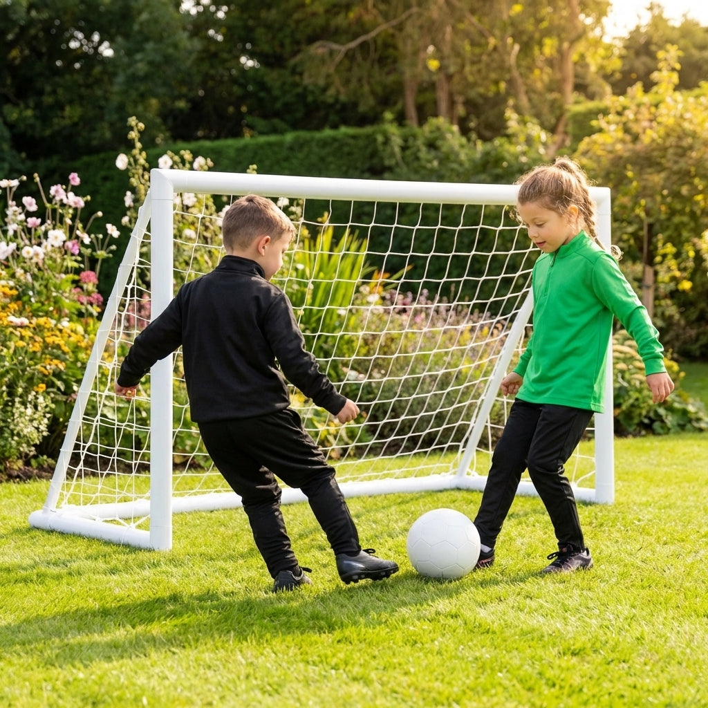 Lightweight garden football with traditional white design and colourful patterns