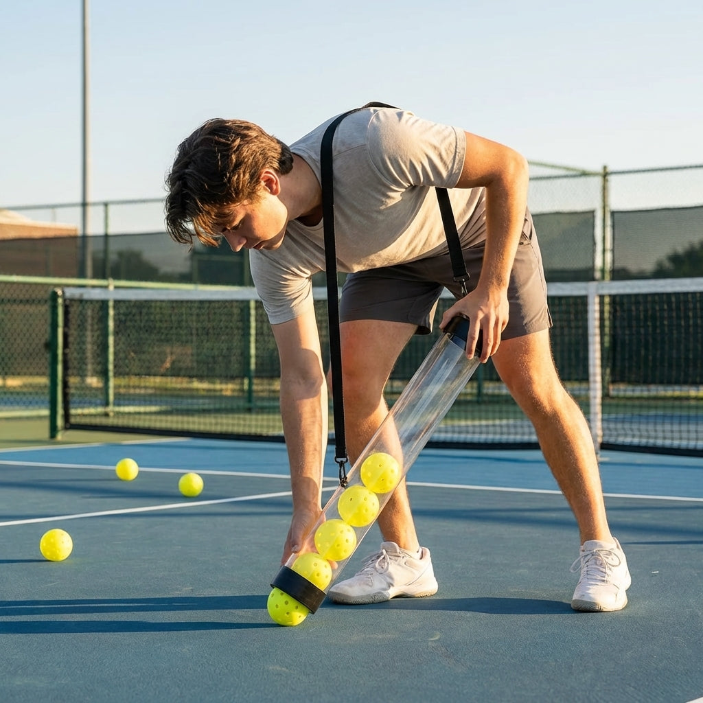 Transparent pickleball ball collector tube with durable PVC and rubber