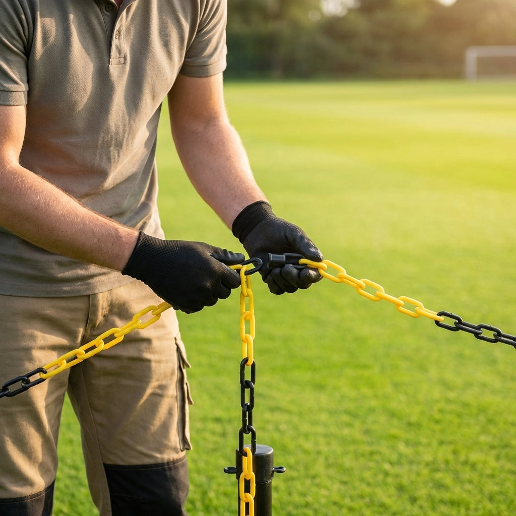 Plastic chain barrier connectors for traffic management