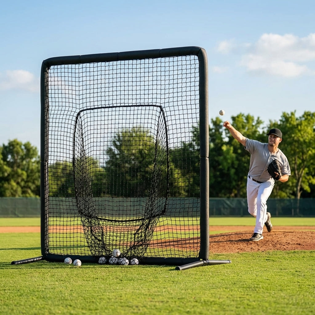 7ft x 7ft Baseball Pitching Net with Steel Frame and Foam Padding