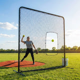 Softball pitching screen with steel frame for pitcher protection