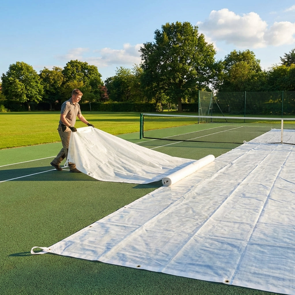 Tennis Court Covers made of lightweight plastic in white colour