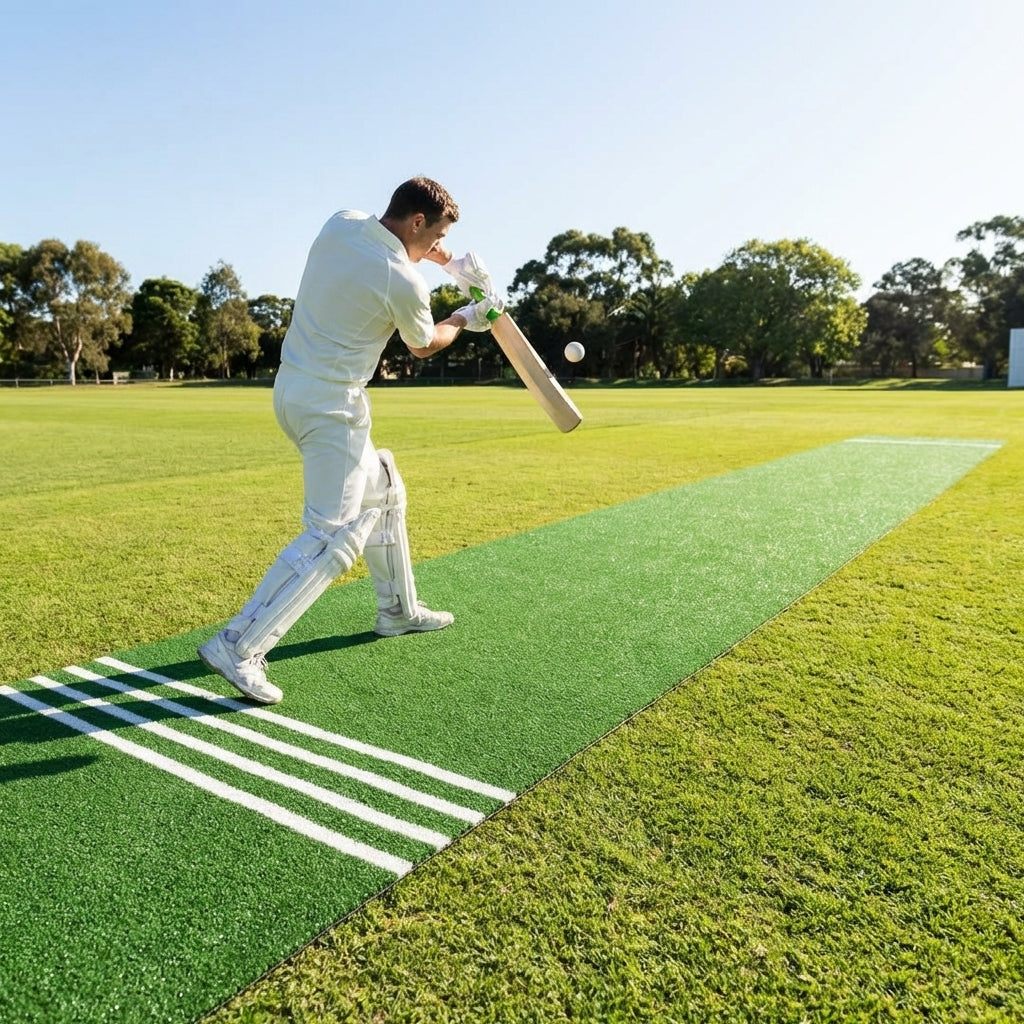 High-performance cricket matting with stump lines for clubs and schools
