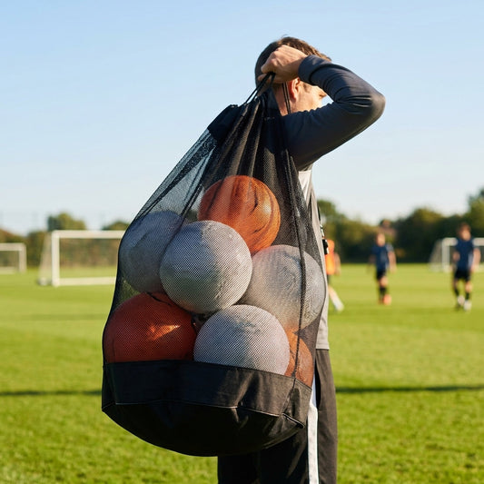 Black sports ball carry bag with mesh material