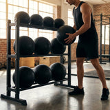 Steel medicine ball storage rack for gym and studio use