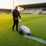 Electric line marking machine for sports pitches with zinc-plated steel frame