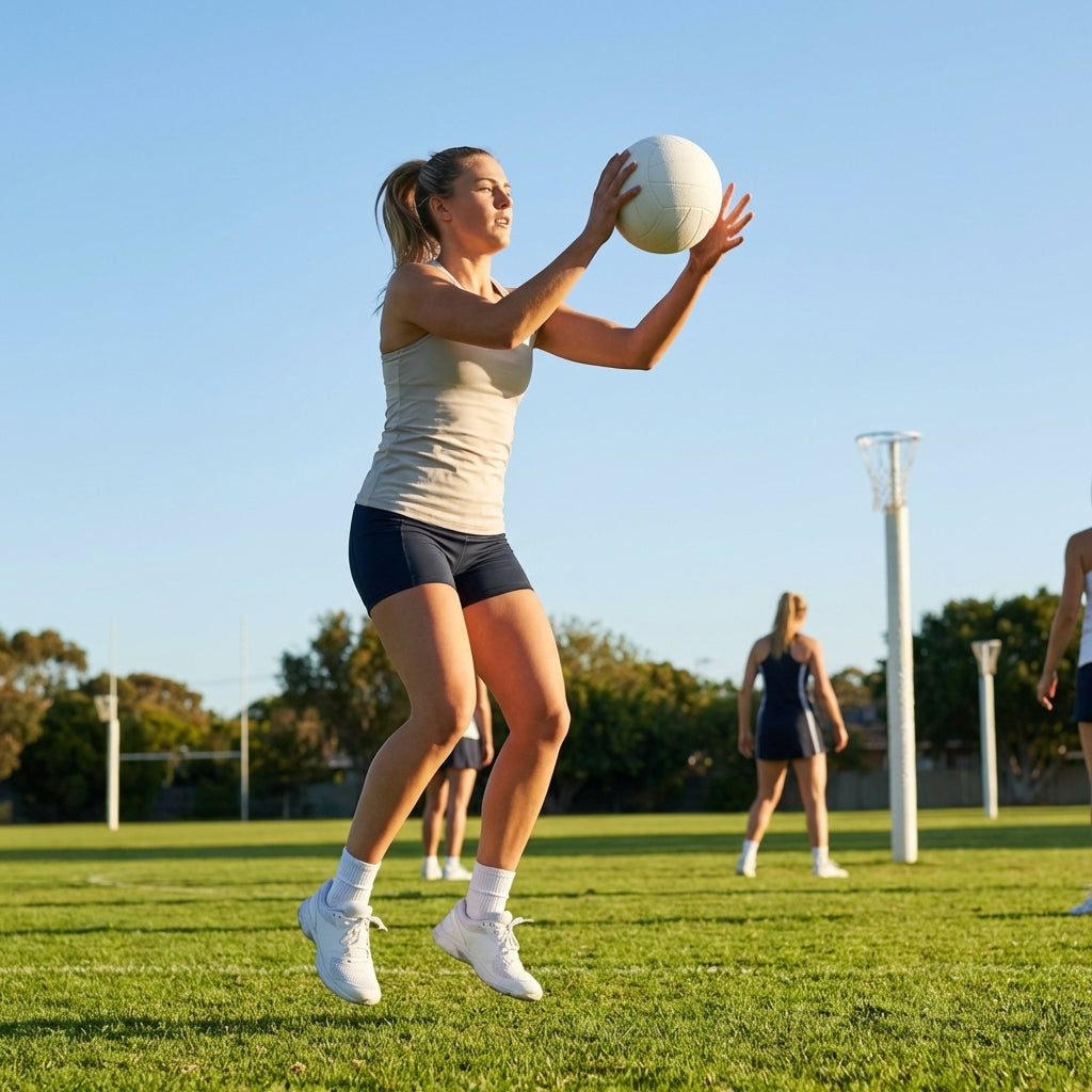 Match netball featuring hand-stitched latex bladder