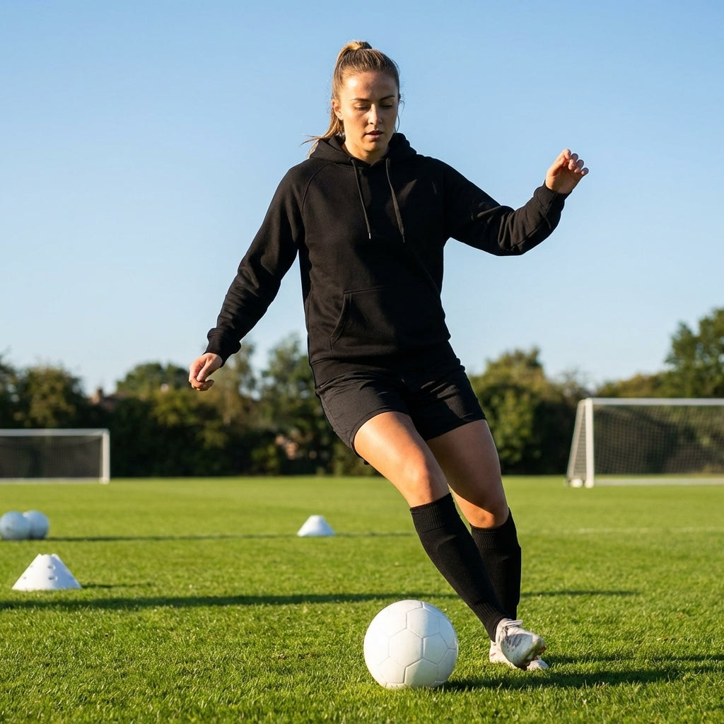 Black ladies football hoodie, cotton polyester blend