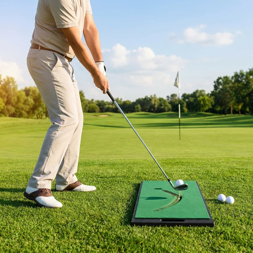 Golf swing mat showing swing path and contact point