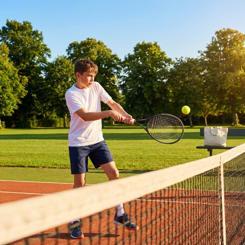 Junior cotton tennis t-shirt in white, available in six sizes