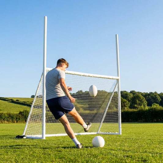 Combination football and rugby goal, 8ft x 5ft, durable PVC for garden use - product detail