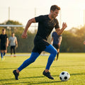 Men's compression base layer leggings in black, royal blue, and navy blue