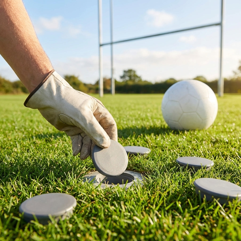 Replacement socket caps in various sizes and materials for sports facilities