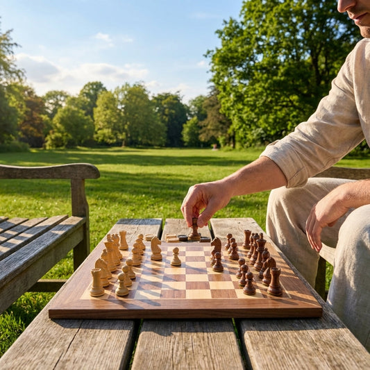 Wooden chess and checkers set with 50cm board for indoor use