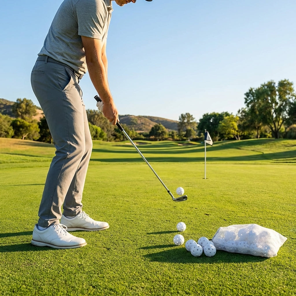White plastic practice golf balls with air vented design