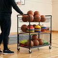 Sports storage trolley with mesh baskets and wheels