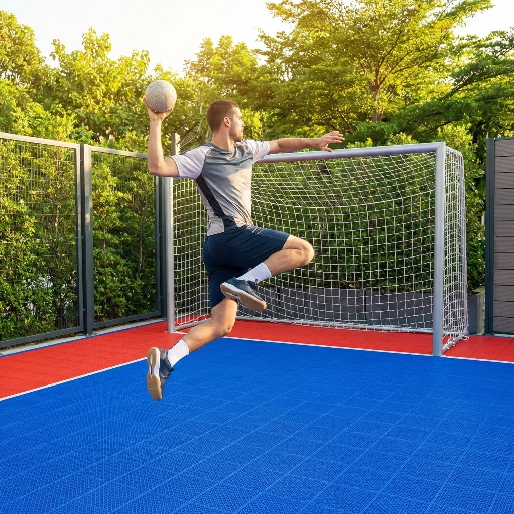 Handball floor tiles in custom colours for indoor and outdoor use