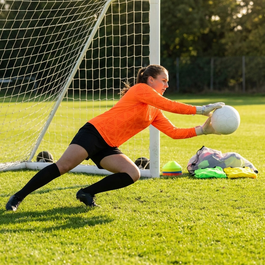 Women's Goalkeeper Kit including long sleeve shirt, shorts, and knee-high socks - product detail