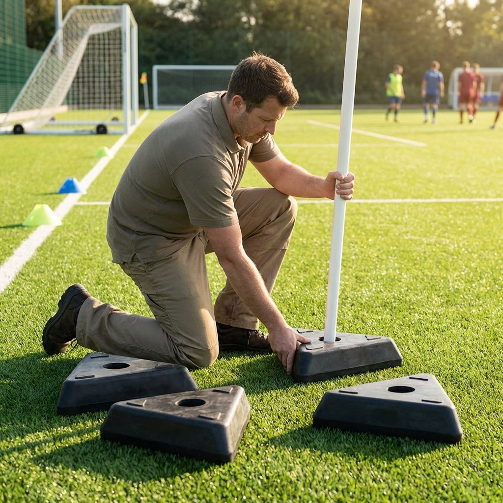 Corner flag bases in black rubber for sports pitches