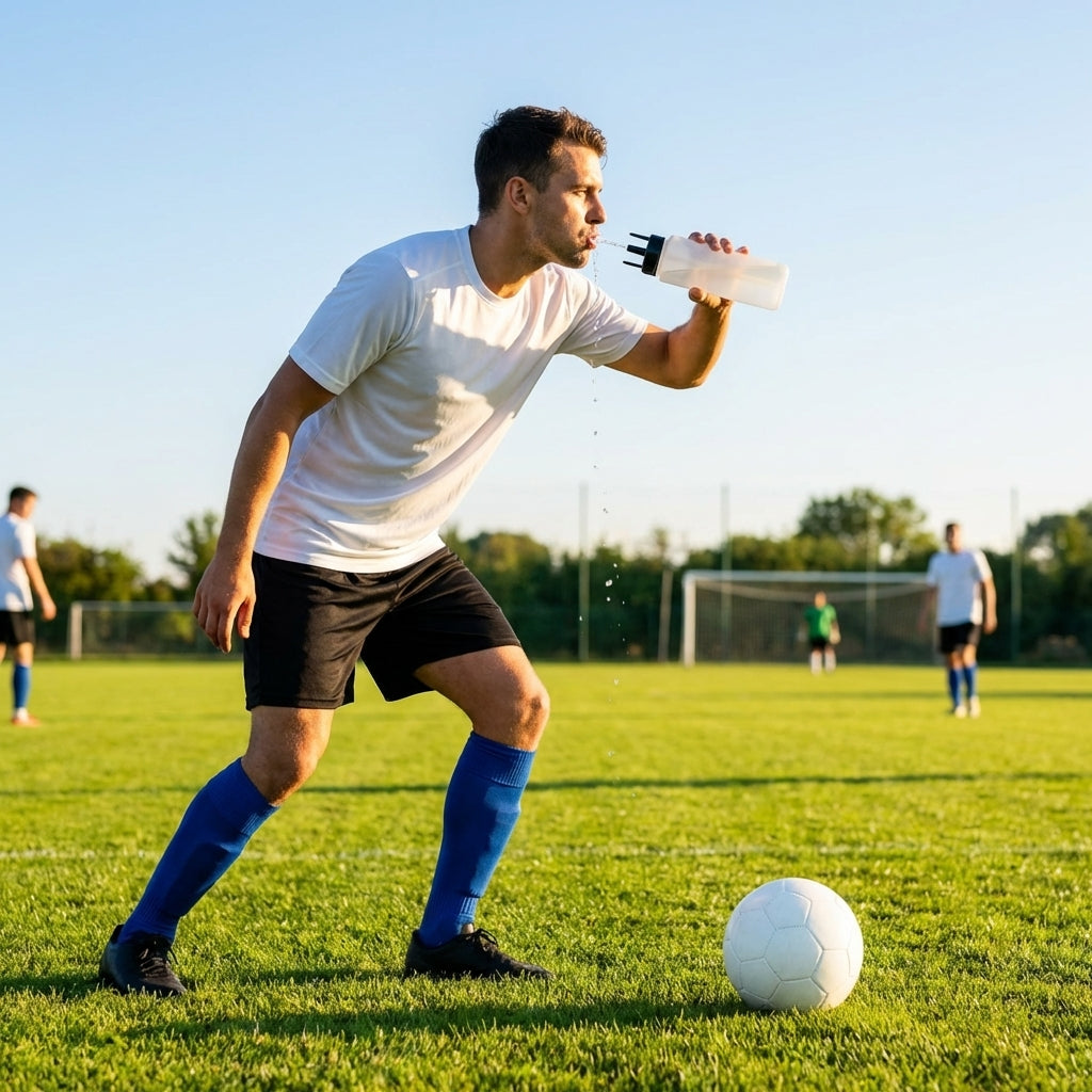 Hygienic water bottle with contactless nozzle for sports use