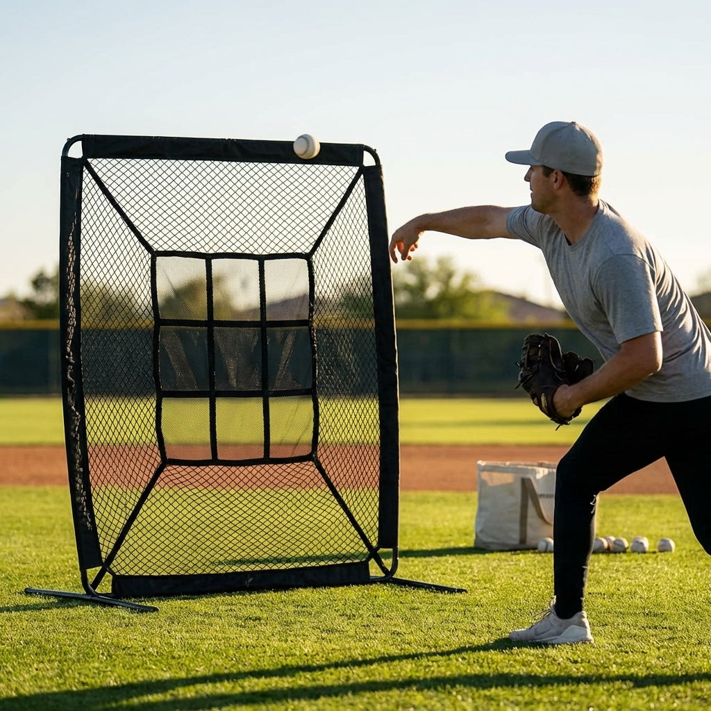 Portable baseball pitchers pocket with 9 strike zones