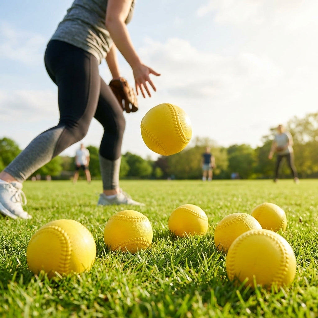 Indoor Rounders Balls pack of 6 in yellow plastic for training
