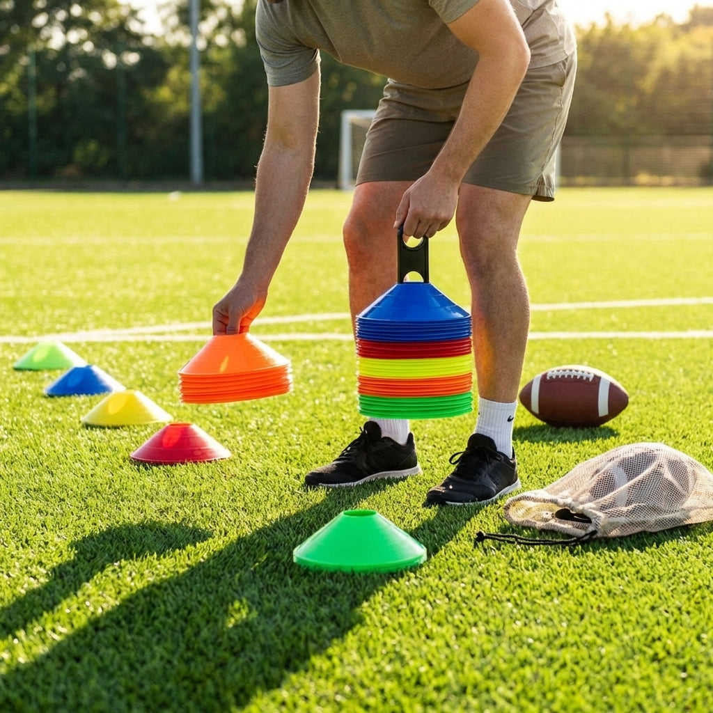 Training marker cones in vibrant colours for sports training