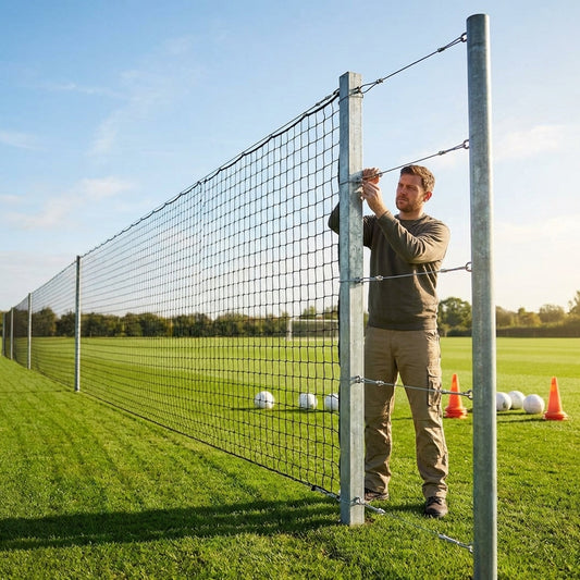 Custom pitch divider netting system with galvanised steel posts - product detail