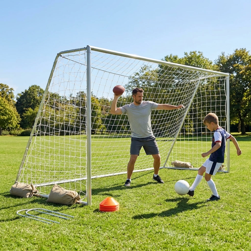 Aluminium football goal 12x6ft with weatherproof net - product detail