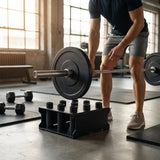 Steel barbell stand with compact design for gym use