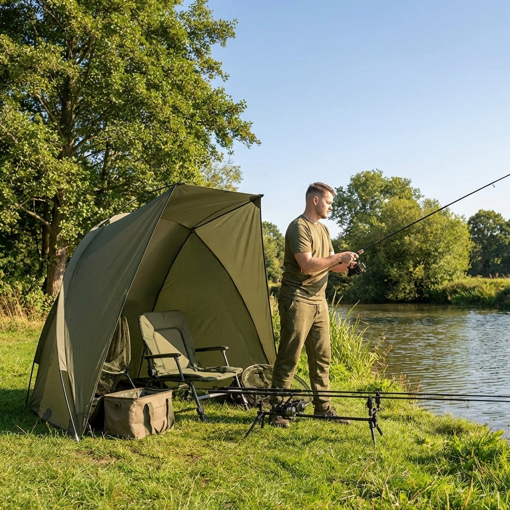 Compact fishing day shelter, waterproof and easy to assemble