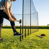 Black steel support poles for baseball batting cages