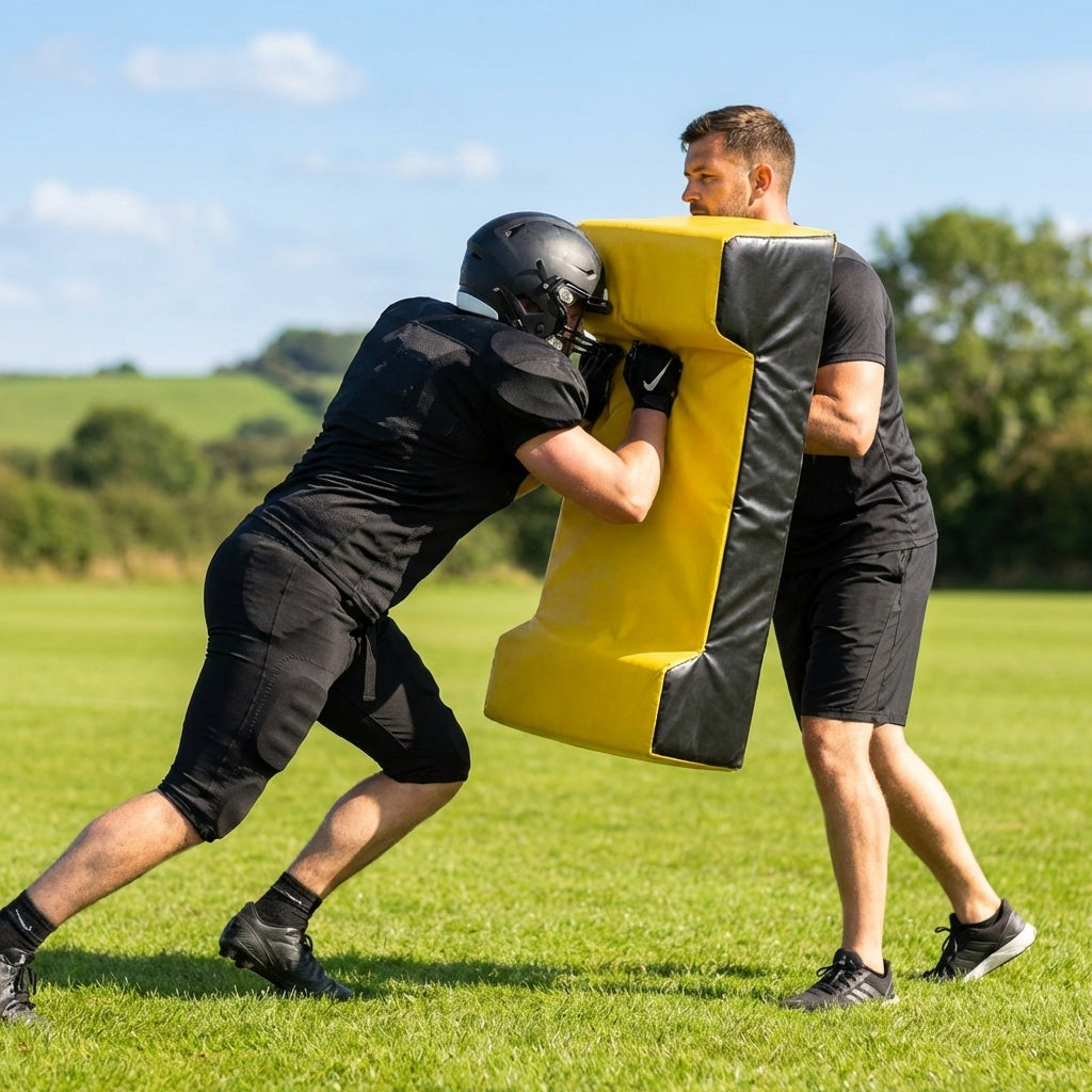 American Football Tackle Shield in blue and black with PVC and foam construction