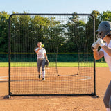 Softball screen with galvanised steel frame and pillowcase netting