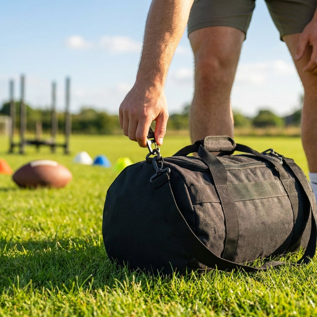 Everyday gym bag with durable fabric for sports and travel