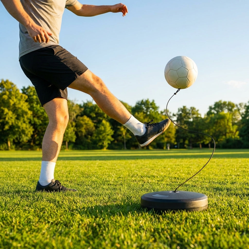 Football return trainer with elastic cord for skill development